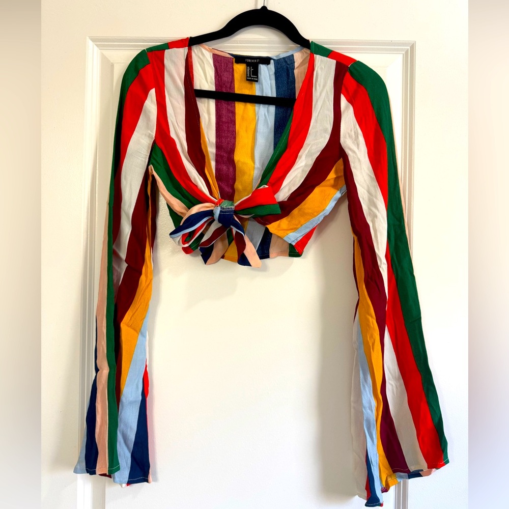 Forever 21 Blouse Top | Kimono Wrap Cropped | Size Small | Bell Sleeve | Boho